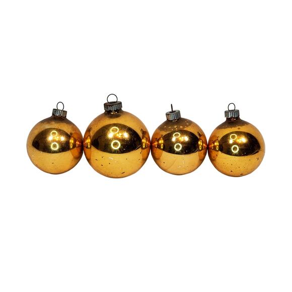 Lot of 4 Vtg Large Shiny Brite Mercury Glass Gold Christmas Ornaments Holiday - Picture 1 of 10